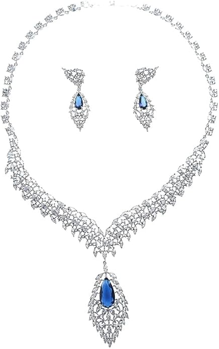 14K Gold Natural Crystal Jewelry Set for Women,Sparkling Wings Shape Crystal Pendant Necklace and Drop Earrings Set,Fashion Wedding Bridal Jewelry Set