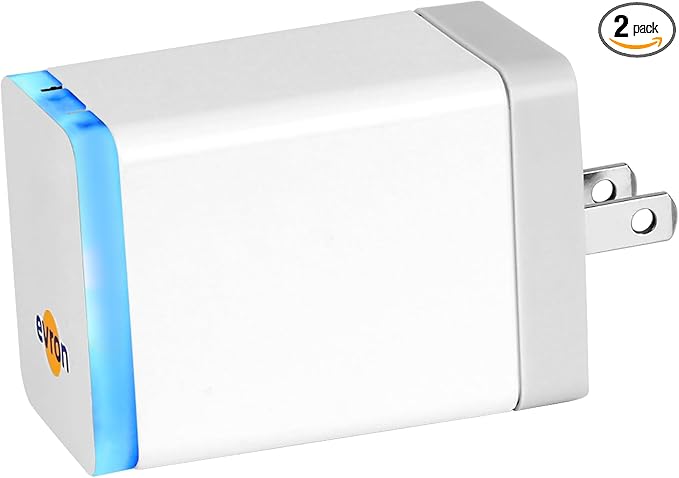 evron Plug-In Air Ionizer for Home & Travel, 20 Million Negative Ions/sec, Compact & Foldable Prongs, No Filter Needed, Quiet Odor Eliminator for Room, Pet, Bathroom, Hotel (Blue light 1 Pack)
