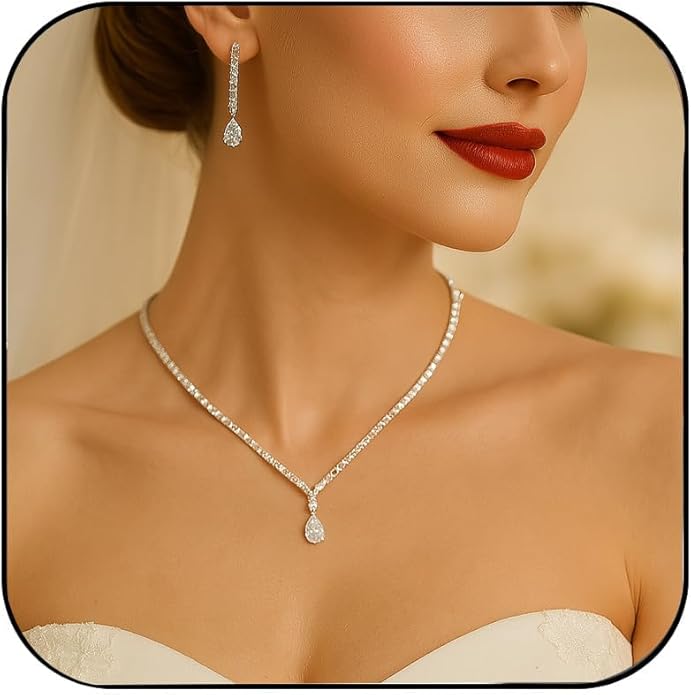 STONEFANS Costume Jewelry for Women - Silver Rhinestone Necklace And Earring Sets for Women Bridesmaid Wedding Jewelry Sets for Brides Wedding Accessories Necklace And Earring Set