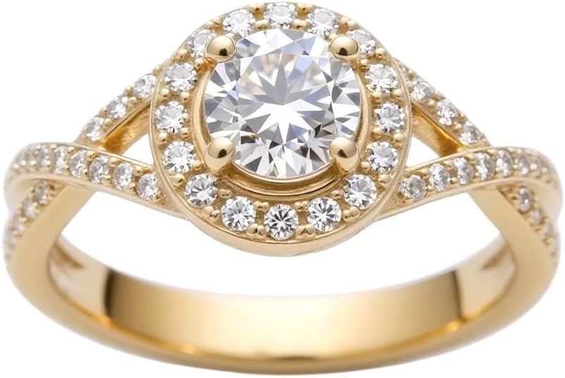 1.22 Carat (ctw) Round-Cut Halo Lab-Grown Sapphire/Lab-Grown Diamond/Moissanite Twisted Wedding Engagement Ring for Women 925 Sterling Silver/10K/14K/18K Real Gold Engagement Rings Jewelry(D Color, VVS Clarity), Size 3-14