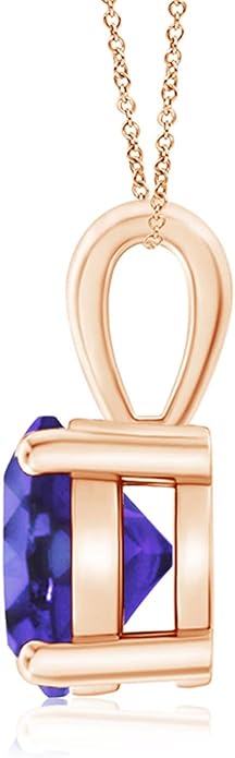 Angara Natural Tanzanite Solitaire Pendant for Women | Round Tanzanite Solitaire Pendant Necklace in 14K Solid Gold/Silver/Platinum With 18" Chain | December Birthday, Gemstone Jewelry Gift