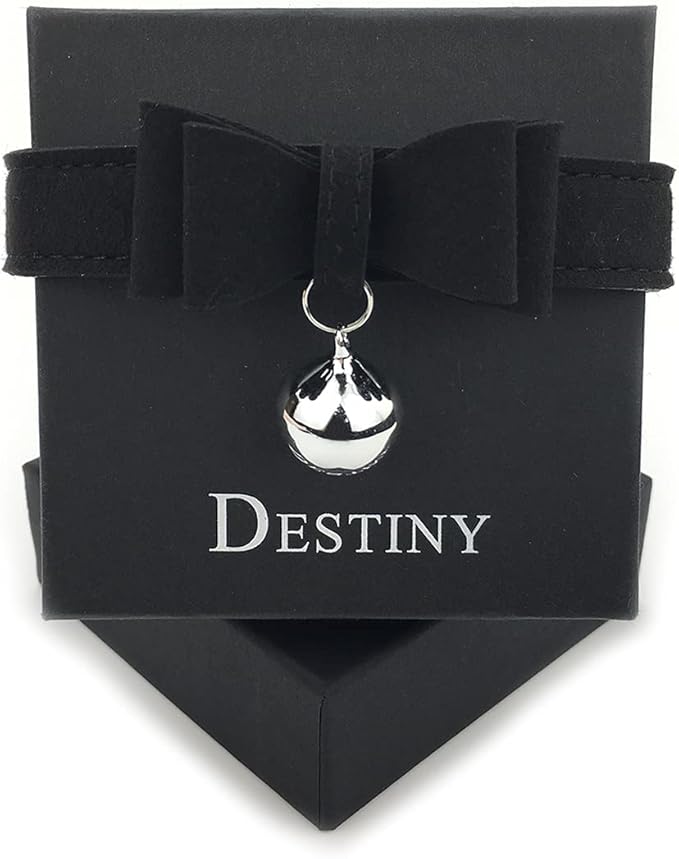Destiny Love Bell Padlock Choker Collar Necklace Lolita Bow Collar Cat Kitty Velvet Necklace with Heart Lock and Key with Box for Women and Men