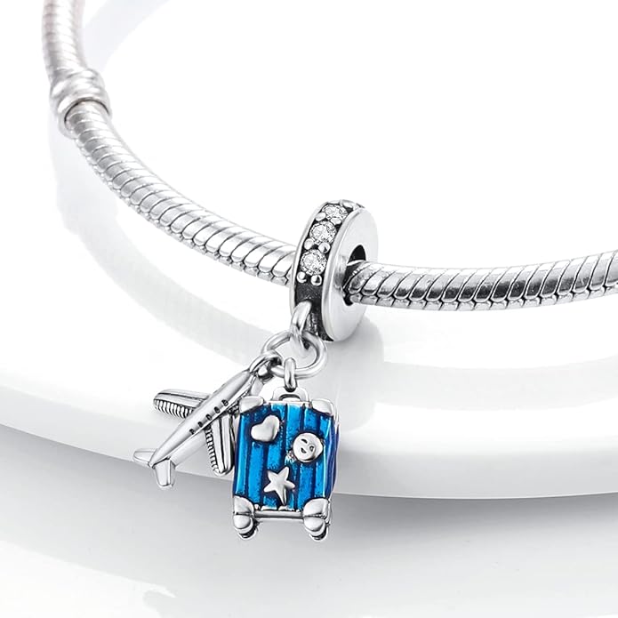 MULA 925 Sterling Silver Charms for Bracelets and Necklaces Family Letters Dangle Pendants Airplane Travel Beads Family Tree Jewelry Charms for Women