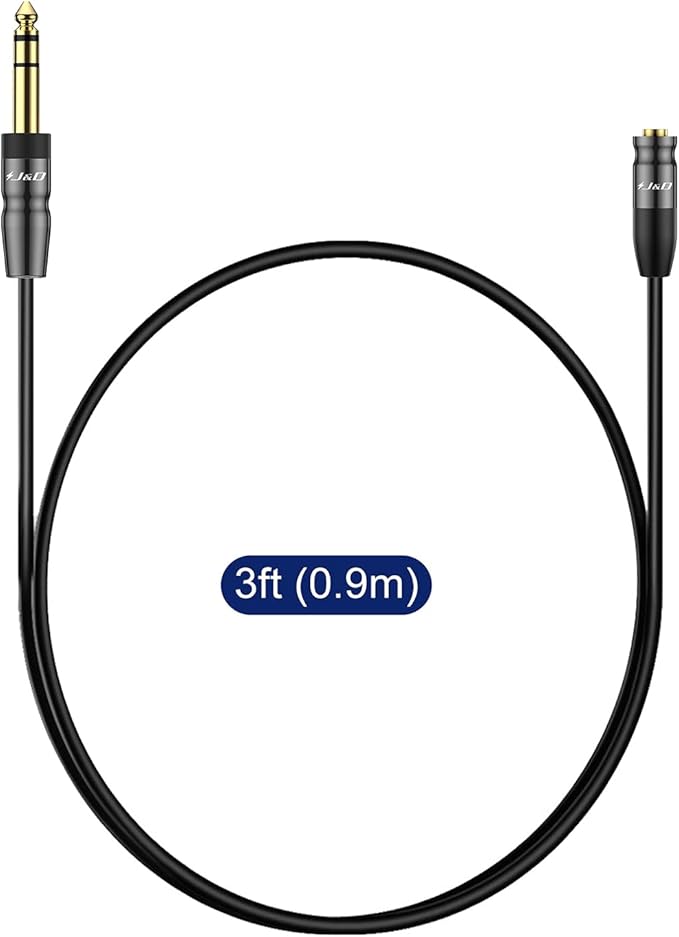 J&D 1/4 inch to 3.5mm Headphone Adapter, Heavy Duty Copper Shell Connecter Joint 3.5mm 1/8 inch Female TRS to 6.35mm Male TRS Stereo Audio Extension Cable, 3 Feet