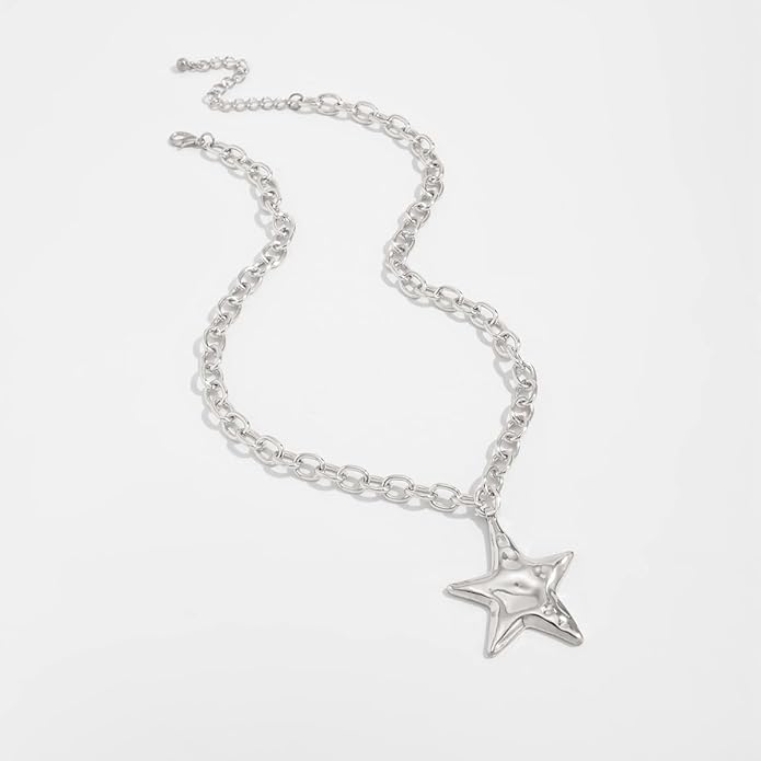 Large Star Necklace Chunky Gold Necklace for Women Trendy Silver Big Statement Necklaces Bold Thick Paperclip Necklaces OT Toggle Chunky Jewelry Holiday Christmas Jewelry Gifts Stocking Stuffers
