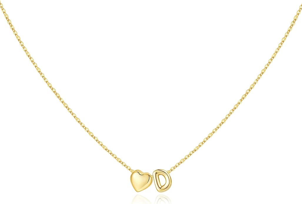 M MOOHAM Valentines Gifts for Kids Her - Heart Initial Necklaces for Women Girls 14K Gold Plated Tiny Heart Necklace Jewelry for Kids Personalized Birthday Gifts for Teen Girls Trendy