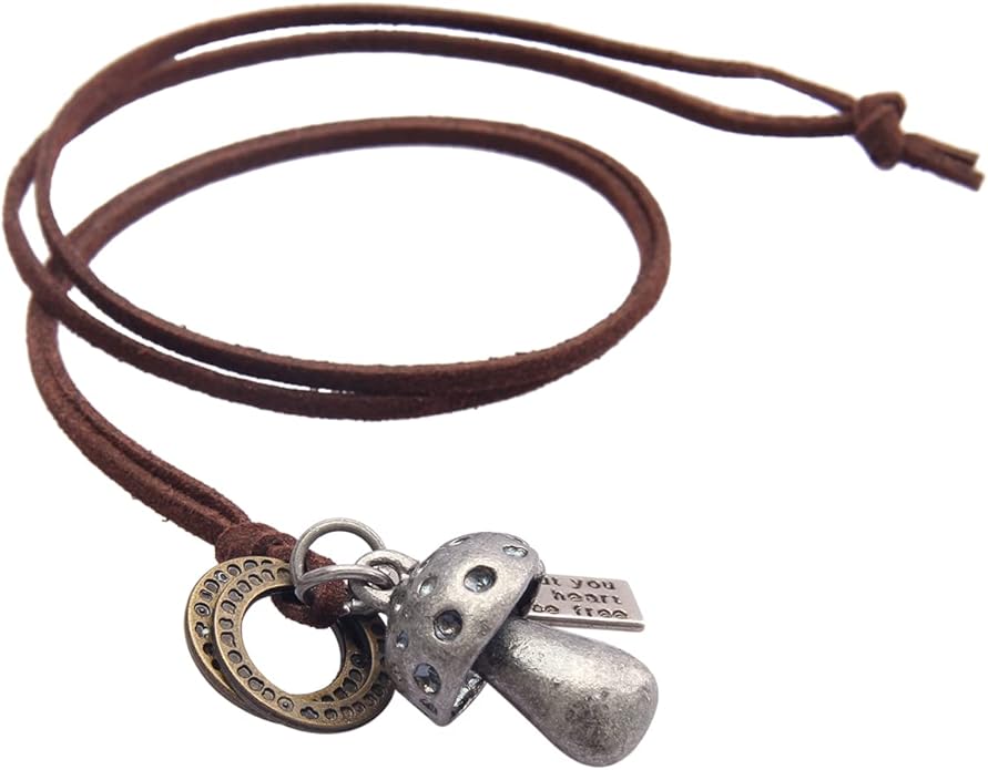 GelConnie Boho Necklaces for Women Vintage Silver Circles Long Pendant Necklace Cowgirl Sweater Necklace Adjustable Leather Choker Necklace for Women