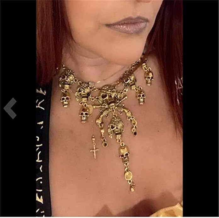 Jewelry Fashion Multi-Level Pirate Skull Tassel Charm Necklace Collar Bib for Women Horror Necklace Punk