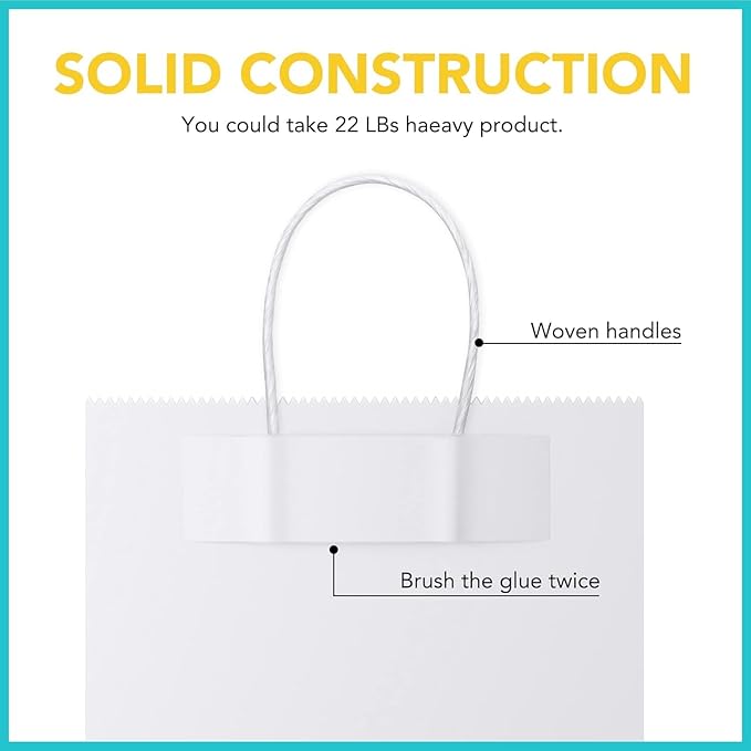 GSSUSA 16x6x12 Inches Large Paper Bags with Handles, 6000 Pack White Paper Gift Bag, Recyclable Kraft Paper Shopping Bags for Small Business, Party Favor, Craft Bag for Boutique