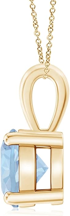 Angara Natural Aquamarine Solitaire Pendant for Women | Round Aquamarine Solitaire Pendant Necklace in 14K Solid Gold/Silver/Platinum With 18" Chain | March Birthday, Gemstone Jewelry Gift