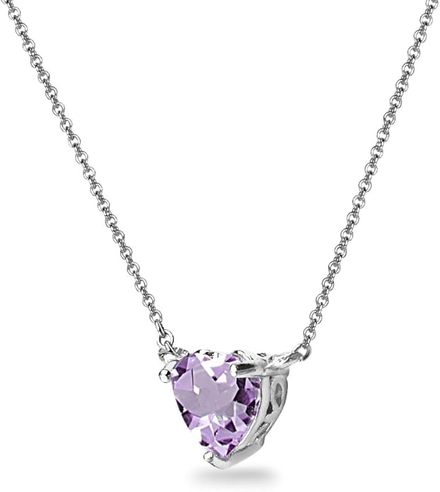 Birthstone Necklace for Women - Genuine or Synthetic Gemstone, 7mm Heart Solitaire, Short Dainty Layered Choker, Silver