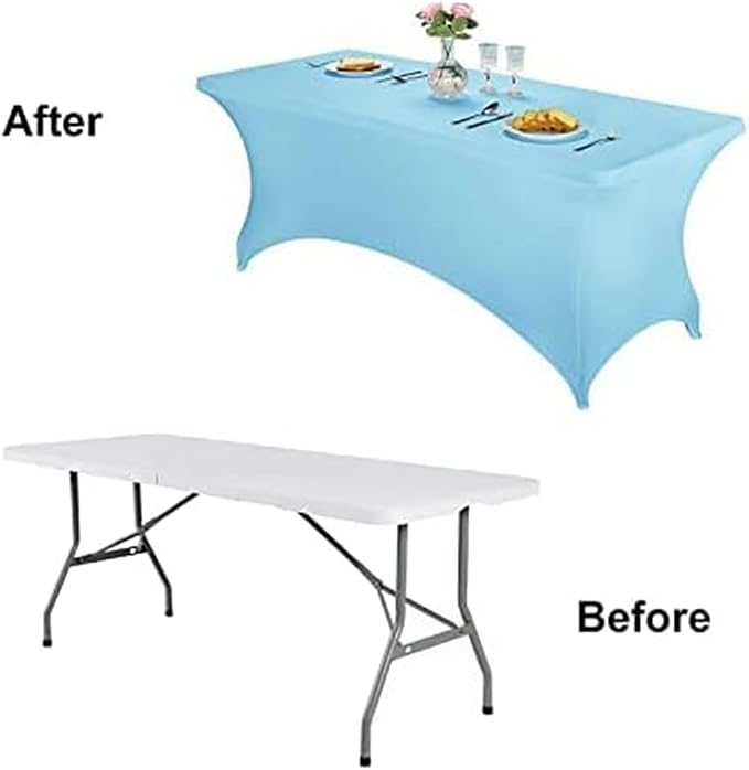 FORLIFE 6Pack Spandex Table Covers 6ft，Fitted Tablecloth for 6ft Rectangular Tables, Stretch Patio Table Covers, Universal Spandex Table Cover for Wedding, Banquet, Party - Bluemist