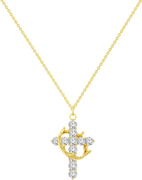 Tewiky Christian Gift Stocking Stuffers Cross Necklace for women-Dainty 14k Gold Plated/Silver Plated Pendant Necklaces Simple Cute Tiny Necklace Jewelry for Women