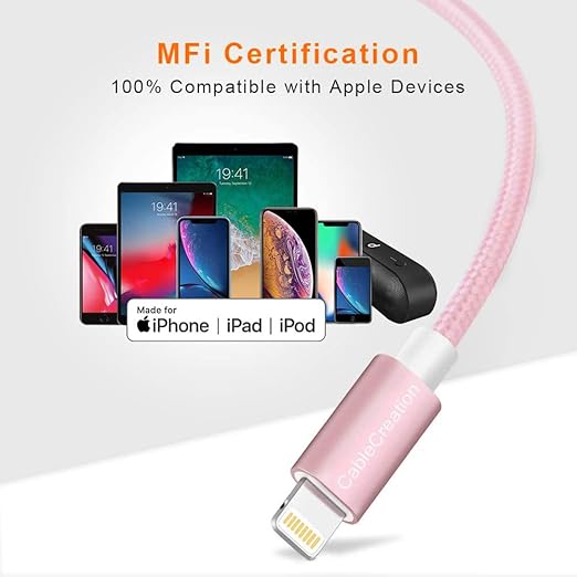 CableCreation USB A to Lightning Cable 6inch, Short iPhone Charging Data Sync Cord [MFi Certified] for iPhone 14/14 Pro, AirPods Pro, iPad, 0.15M, Pink