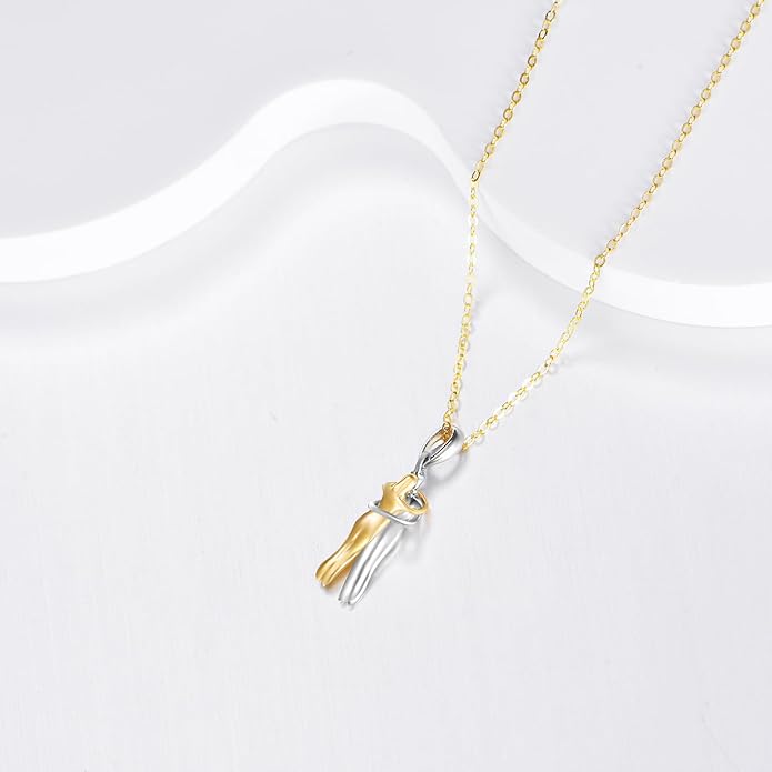 GEHN 18K Solid Gold Hug Couple Necklace 18K Yellow Gold Hugging Couple Pendant Anniversary Jewelry for Women Wife Lover Him and Her