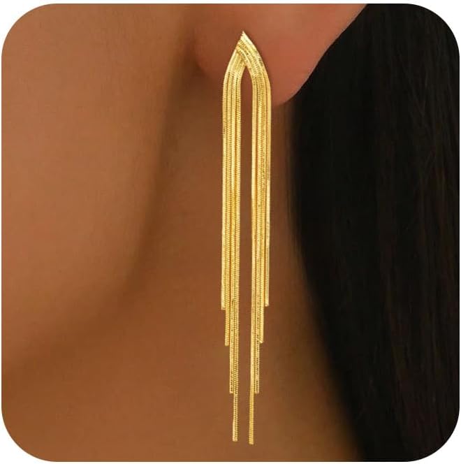 Gold Earrings for Women Trendy, Simple Dainty 14K Gold Plated Paperclip Square Chain Link Dangle Hoops Earrings Pin Stud Huggie Earrings Lightweight Hypoallergenic Minimalist Aesthetic Gold Jewelry for Christmas Gifts