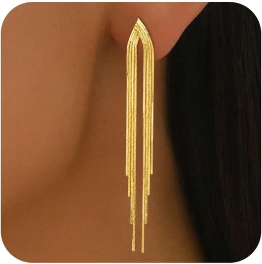 Gold Earrings for Women Trendy, Simple Dainty 14K Gold Plated Paperclip Square Chain Link Dangle Hoops Earrings Pin Stud Huggie Earrings Lightweight Hypoallergenic Minimalist Aesthetic Gold Jewelry for Christmas Gifts