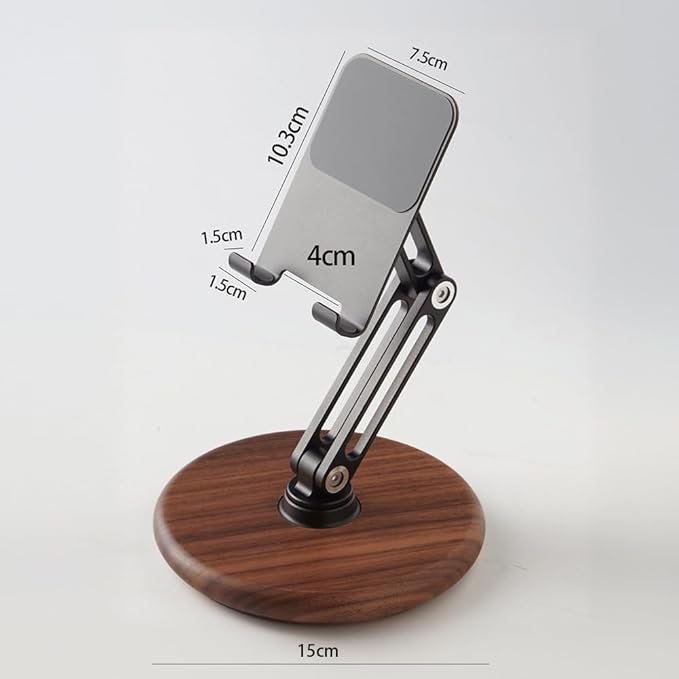 iPhone Stand for Desk, Phone Stand Adjustable Foldable, Cell Phone Holder 360 ° Rotation, Compatible with iPhone 16 15 14 13 12 11 Pro Xs Xs Samsung Galaxy Tablets All Phones, Walnut
