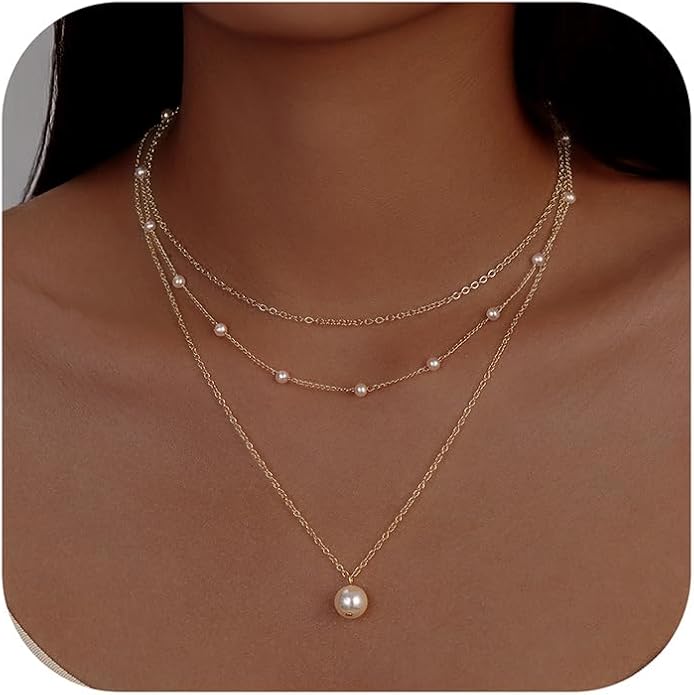 Evabelle Gold Layered Necklace for Women Trendy Jewelry 14K Real Gold Plated Chunky Chain Stackable Necklaces Dainty Choker Necklaces Rectangle Square Pendant
