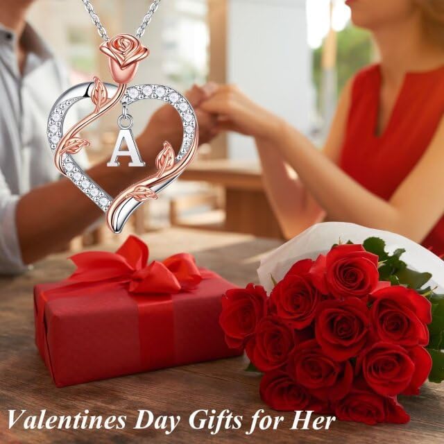 Iefil Valentines Day Gifts for Her - 925 Sterling Silver Heart Initial Necklace, Anniversary Birthday Gifts for Women, Jewelry Gift for Wife Girlfriend