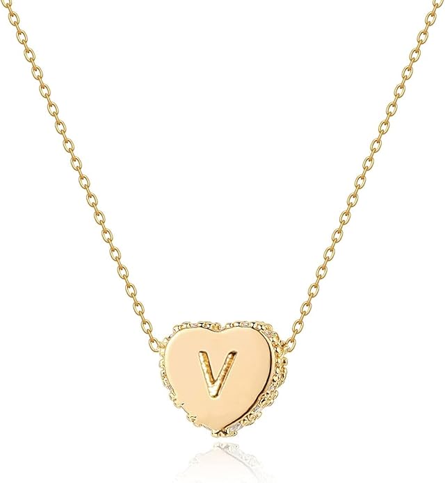 Tiny Gold Initial Heart Necklace-14K Gold Plated Handmade Dainty Letter Heart Necklace for Women Necklace Jewelry