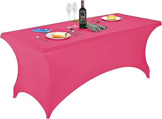 FORLIFE Spandex Table Cover - Fitted 6ft Rectangular Tablecloth, Stretch Patio Table Cover for Wedding, Banquet, Party (Hot Pink)