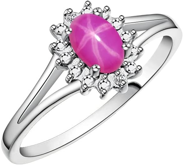Rylos 14K White Gold Classic Halo Ring: Diamonds, 6X4MM Oval Gemstone - Birthstone Jewelry for Women - Stunning Diamond Gold Ring Sizes 5-10