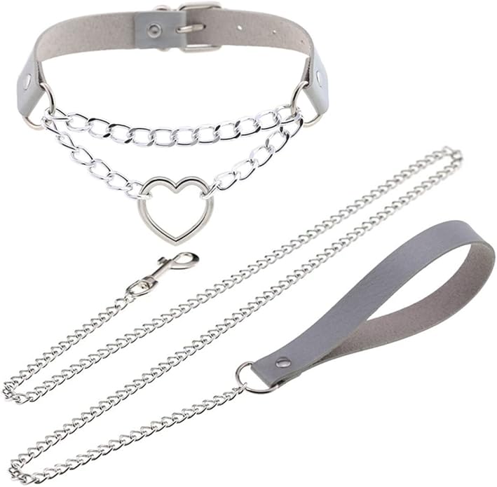 Harajuku Peach Heart Choker Punk Hauling Chain PU Leather Collar Gothic Necklace NightClub Goth Leash Belts