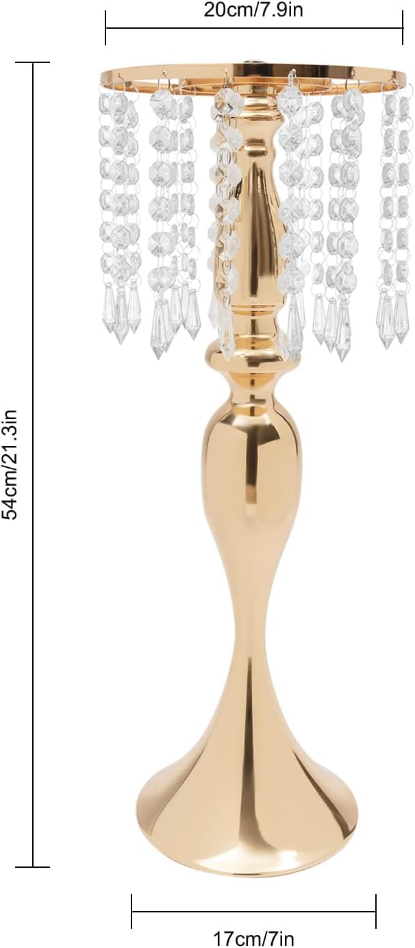 Wedding Centerpieces Gold Vases,10PCS Metal Flower Candle Holder with Sparkling Crystal Beads,Crystal Flower Vase Metal Flowers Stand for Party Tables Decorations (10pcs Gold-Height 21.3)
