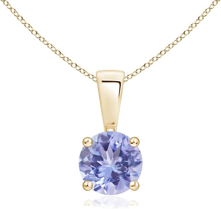 Angara Natural Tanzanite Solitaire Pendant for Women | Round Tanzanite Solitaire Pendant Necklace in 14K Solid Gold/Silver/Platinum With 18" Chain | December Birthday, Gemstone Jewelry Gift