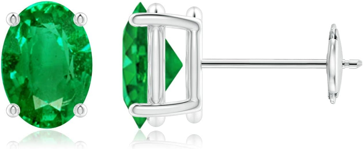 ANGARA Natural Emerald Earrings for Women | Oval Shape Emerald Classic Earrings in 14K Solid Gold/Platinum | May Birthday, Anniversary, Gemstone Jewellery Gift