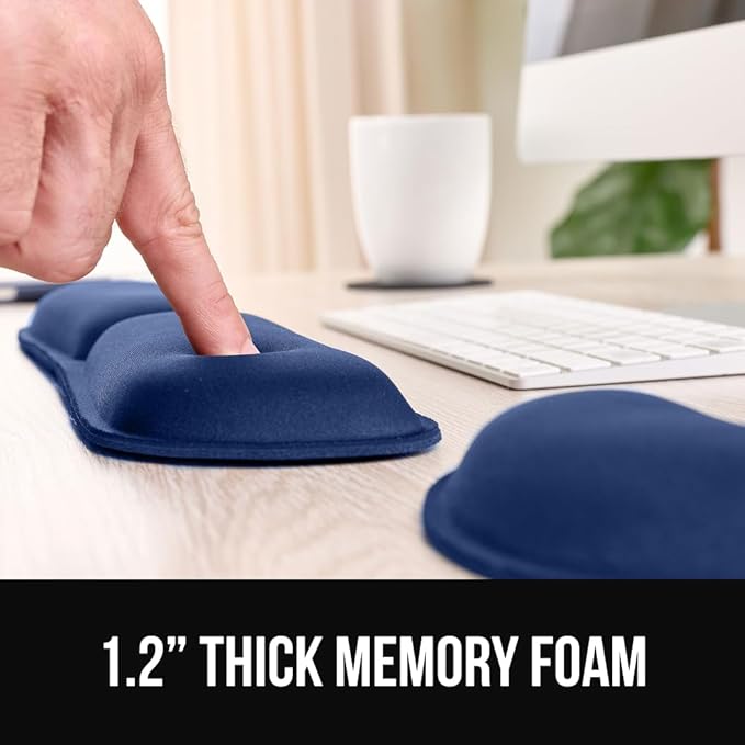 GORILLA GRIP Silky Gel Memory Foam Keyboard Wrist Rest and Mouse Pad for Computer, Ergonomic Design Typing Support, Desk Office Supplies, Hand & Arm Mousepad Cushion and Coaster 4 Piece Set Navy Blue