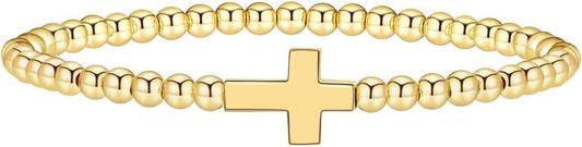 Gold Bracelets for Women 14K Gold Plated Bead Bracelet Hypoallergenic Stretch Bracelets for Women Elastic Bracelet Trendy Teen Gift Dainty Jewelry for Women