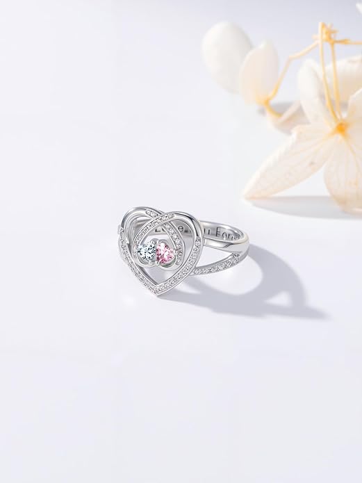 Valentine's Day Gifts for Women Birthstone Rings for Women Heart Statemet Engagement Eternity Wedding Promise Rings Jewelry Anniversary Christmas Valentine Mothers Day Birthday Gifts for Wife Her Girlfriend