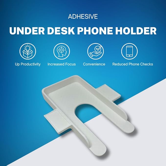 Chatelet Under Desk Phone Holder with Adhesive – Hidden Smartphone Mount for Office or Home Desk – Stick-On Organizer for Focus & Productivity – Fits Most Phones (White)