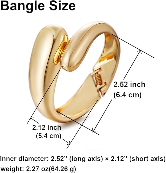 Golden Polished Chunky Twisted Hinged Waterdrop Bangle Bracelet for Women Spiraled Oval Bangle Bracelet