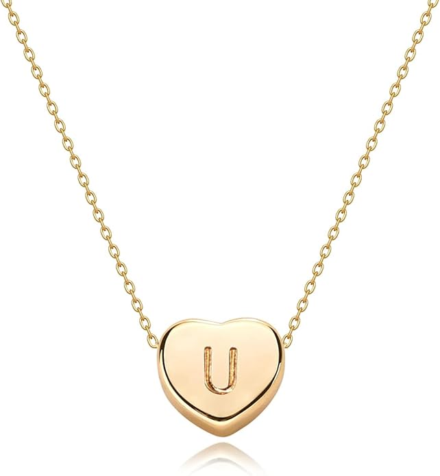Tiny Gold Initial Heart Necklace-14K Gold Plated Handmade Dainty Letter Heart Necklace for Women Necklace Jewelry