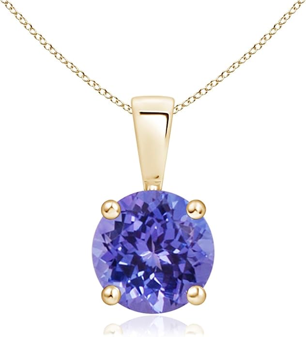 Angara Natural Tanzanite Solitaire Pendant for Women | Round Tanzanite Solitaire Pendant Necklace in 14K Solid Gold/Silver/Platinum With 18" Chain | December Birthday, Gemstone Jewelry Gift