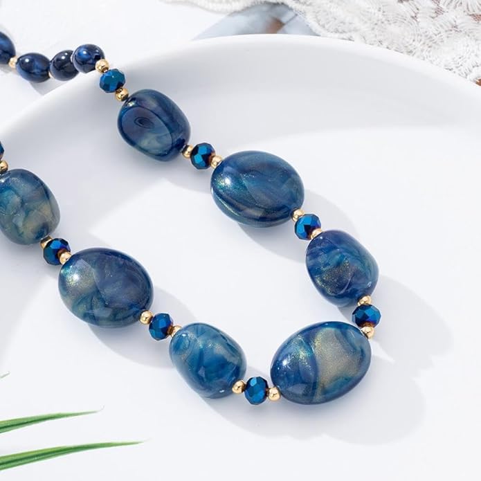 Chunky Beaded Necklace For Women, Multi Color Boho Irregular Oval Bead Long Necklaces Vintage Unique Statement Jewelry Gifts