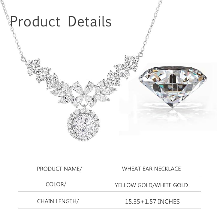 14K Gold D-color Round Cut Diamond Collarbone Necklace for Women, Ideal Gift for Your Beloved Wife, Choice for Special Occasions or Romantic Evenings Out,15.35+1.57" Chain