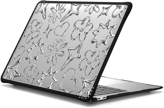 CASETiFY Impact MacBook Air 13" (M1/Intel) Case [Cushioned Impact Corners/Scratch-Resistant/Anti-Slip Grip] - Chrome Doodles - Clear Black
