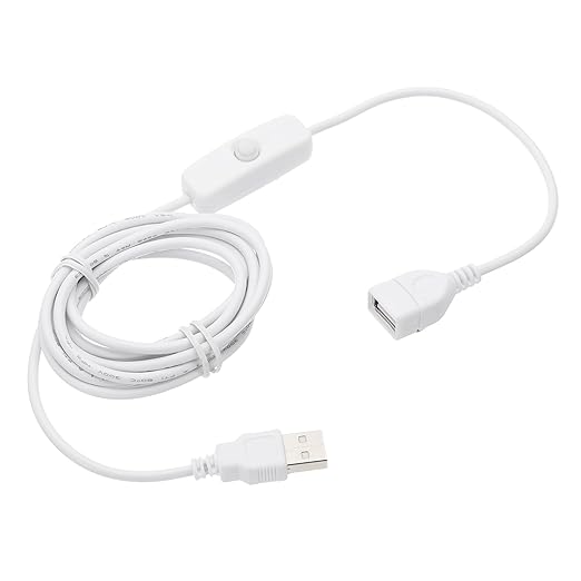 MECCANIXITY USB Extension Cable with ON/Off Button Switch 2m USB Male to Female Extension Cord for Desk Lamp Fan LED Light Strip White Pack of 1