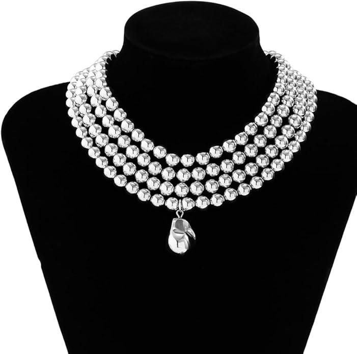 4 Tier Boho Women Multilayer 1920s Necklace Chunky Dainty Beads Layered Choker Necklaces Handmade Beads Fashion Chunky Pendant Multilayer Adjustable Layering Chain Necklaces for Women