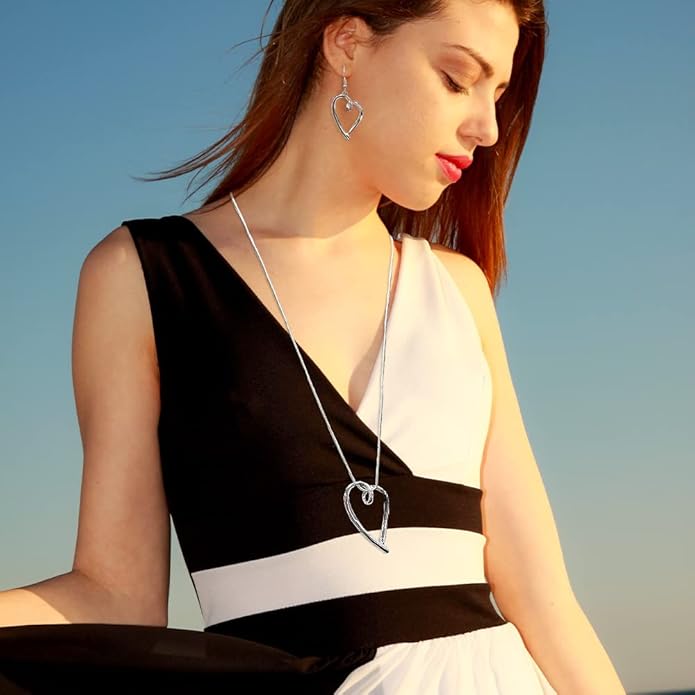 Madison Tyler Gold Plated Jewelry Set for Women | Silver Teardrop Pendant Necklace Trendy | Long Necklace with Snake Chain | Fashion Dangle Earring Set
