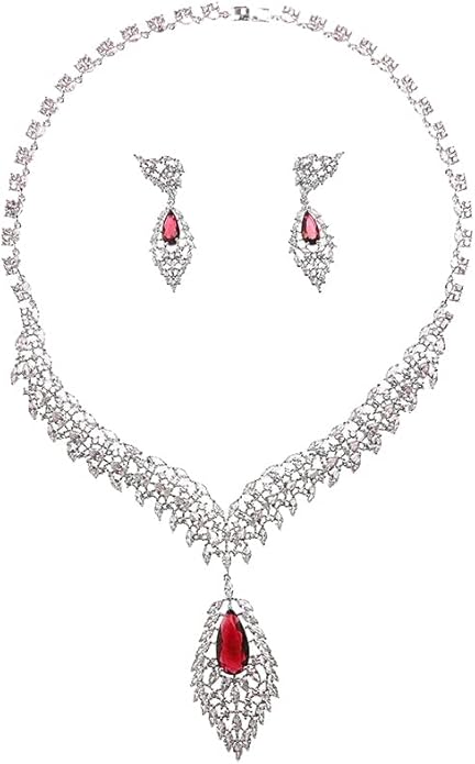 14K Gold Natural Crystal Jewelry Set for Women,Sparkling Wings Shape Crystal Pendant Necklace and Drop Earrings Set,Fashion Wedding Bridal Jewelry Set