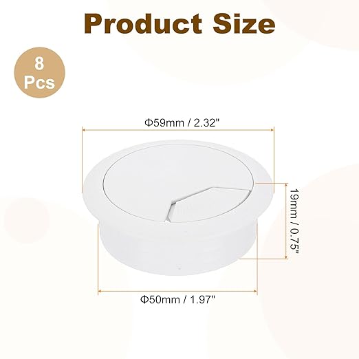 uxcell 8 Pcs 50mm (1.97 Inch) Desk Grommet, Plastic Cable Hole Cover, Wire Cord Cable Organizer for Home Office Computer Desk Cabinet, White