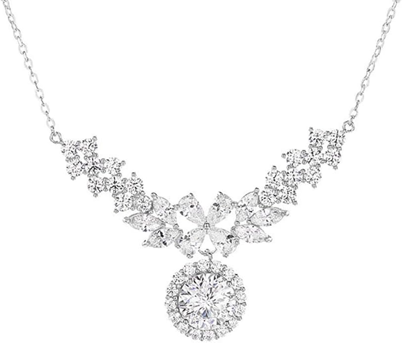 14K Gold D-color Round Cut Diamond Collarbone Necklace for Women, Ideal Gift for Your Beloved Wife, Choice for Special Occasions or Romantic Evenings Out,15.35+1.57" Chain