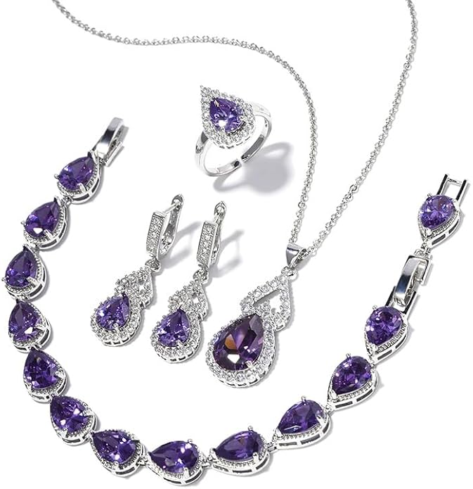 Classic Jewelry Set—Perfect for Weddings, Galas, and Everyday Wear—Includes Bracelet, Ring, Pendant Earrings, and Necklace ，Birthday Gift for Mother/Wife/Sister/Best Friend