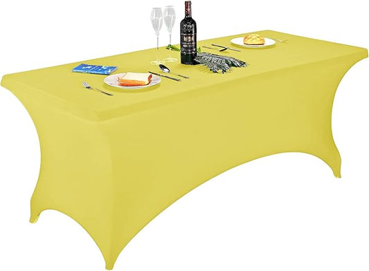 FORLIFE Spandex Table Cover - Fitted 6ft Rectangular Tablecloth, Stretch Patio Cover, Universal for Wedding, Banquet, Party (Yellow)