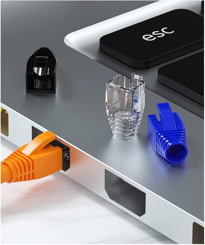 50 Pcs Cat7 Cat7A Cat8 Strain Relief Boot, RJ45 Plug Connector Cover Modular Network Plug Connector Cap Cable Connector Boots, Black